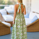 Frankie Floral Maxi Frill Dress - Green/White