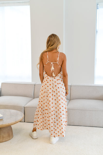 Mary Polka Dot Maxi Dress - Beige/Orange