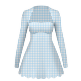 Ashlyn Scalloped Fit Dress - Baby Blue Gingham
