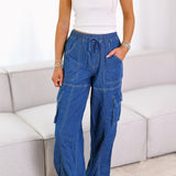 Hallie Mid-Rise Denim Cargo Pants-Indigo