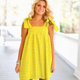 Nancy Summer Mini Tie Dress - Lime Gingham