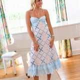 Abbi Multi Midi Strappy Dress - Cream/Blue