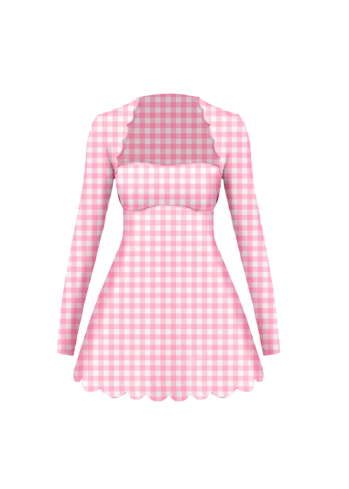 Caroline Scalloped Fit Dress - Pink Gingham