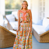 Abbi Floral Ruffle Skirt Top Set - Orange
