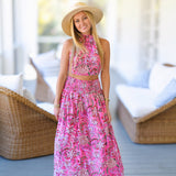 Sally Floral Ruffle Skirt Top Set - Pink/Red