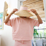 Fancy Striped Button Shorts - Hibiscus/Cream