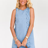 Catey Scalloped Detail Mini Dress - Lt Denim