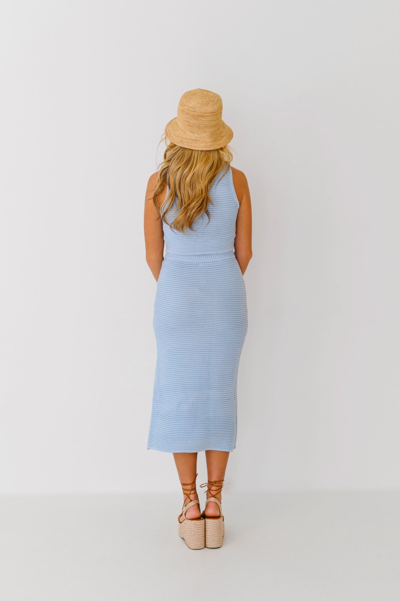 Kinsey Ribbed Sweater Midi Skirt-Baby Blue