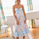 Abbi Multi Midi Strappy Dress - Cream/Blue
