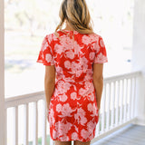 Hallie Floral Round Neck Mini Dress - Red/Pink