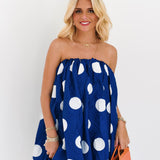 Darcy Mini Bubble Dress - Navy Polka Dots