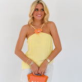 Hailey Orchid Trim Flowy Top - Lt. Yellow
