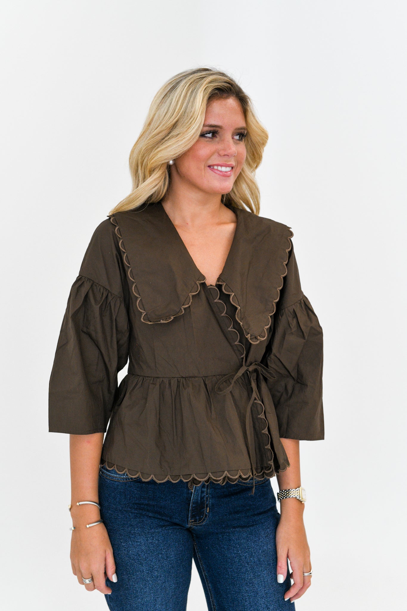 Darina Wrap Top - Chocolate Brown