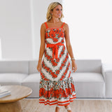 Ashlyn Abstract Floral Pattern Maxi Dress-Red/White