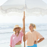 Fancy Buttoned Striped Short Sleeve Top