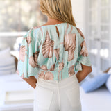June Satin Shell Print Top - Light Mint