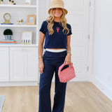 Bay Side Buttton Contrast Pant - Navy/White