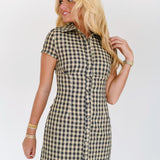 Tana Collared Mini Dress - Natural Checkered