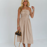 Ember Halter Flared Midi Dress - Beige