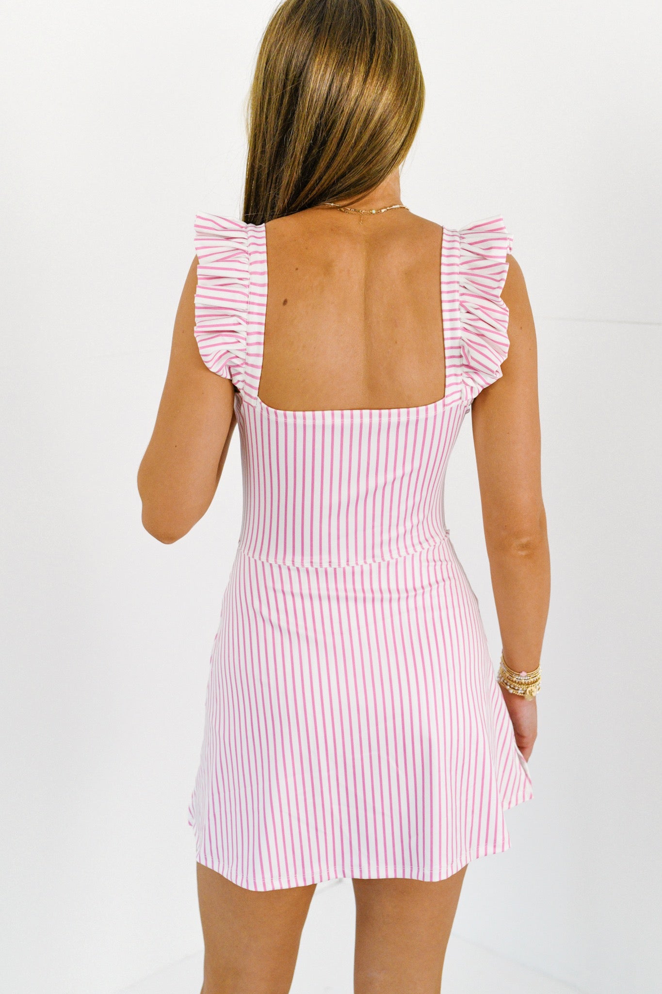 Lauren Ruffle Easy Fit - Pink Striped