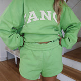 Fancy Oversized Fleece Mockneck - Palm/White