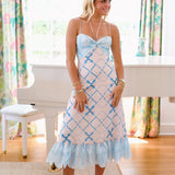 Abbi Multi Midi Strappy Dress - Cream/Blue