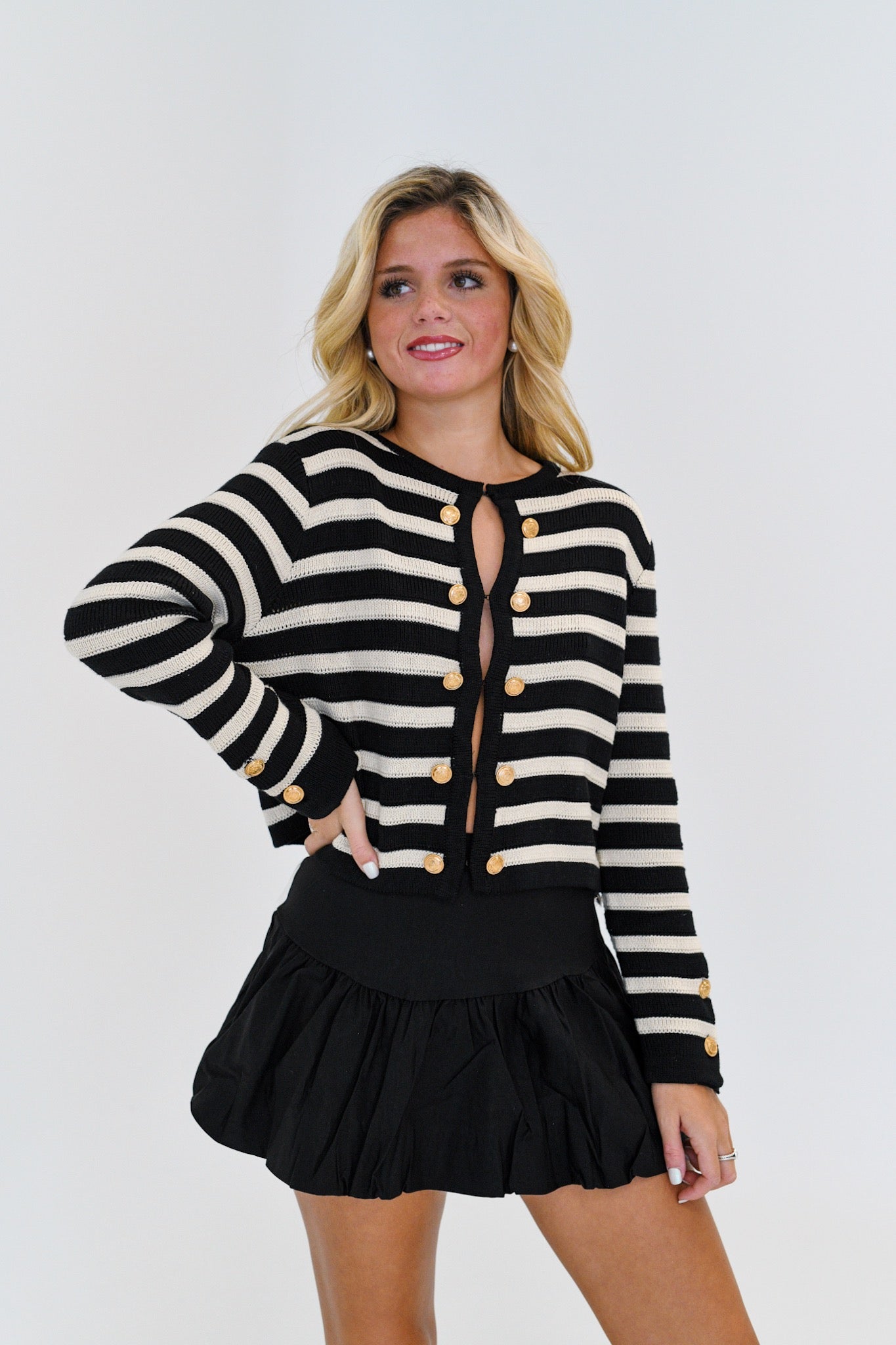 Chloe Stripe Sweater Cardigan - Black/Natural