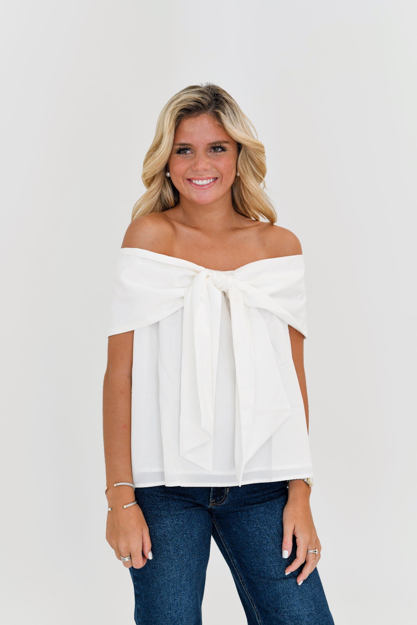 Juniper Off The Shoulder Bow Top - White