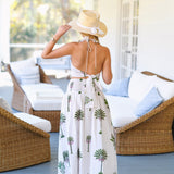 Alys Palm Ruffle Skirt Top Set - White/Green Palm