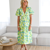 Carly Print Dress - White/Green Floral