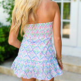 Dani Strapless Bubble Hem Mini Dress - Baby Blue/Pink