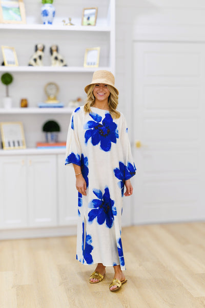 Maddie Flowy Midi Dress-Blue Floral