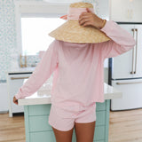 Fancy Striped Long Sleeve Top - Powder Pink/White