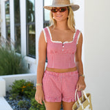 Lana Gingham Lace Top - Red