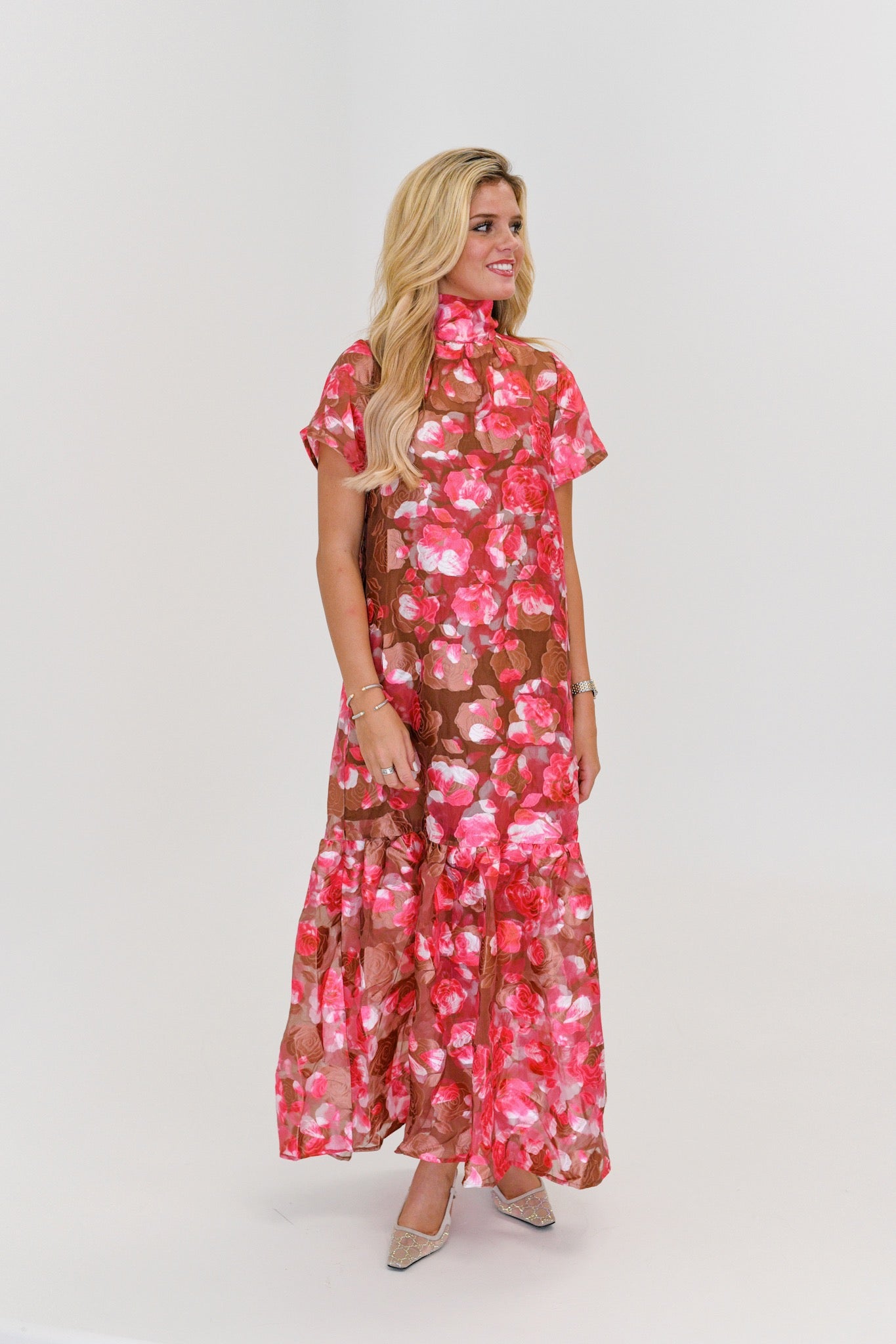 Renza Floral Maxi Dress - Brown Multi