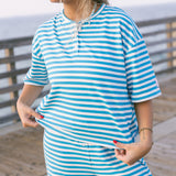 Fancy Buttoned Striped Short Sleeve Top