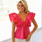 Leoti Ruffle Babydoll Top - Pink/Red
