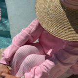 Fancy Striped Button Pants - Powder Pink/White