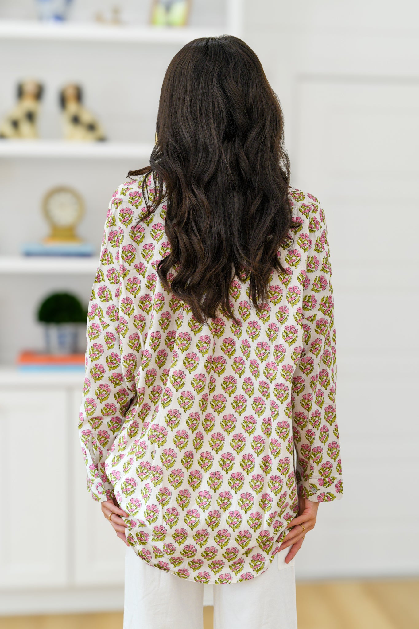 Jenni Button Down Top -  Pink/Green