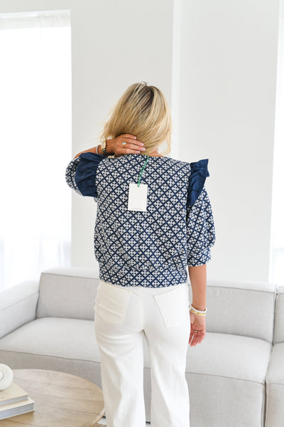 Hope Printed Knit Top-Navy