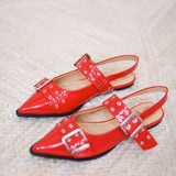 Darci Slingback Buckle Flats-Red