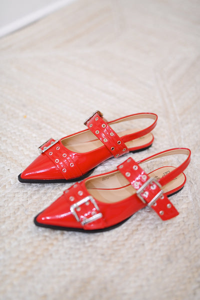 Darci Slingback Buckle Flats-Red