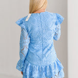 Kimmy Lace Ruffle Long Sleeve Mini Dress-Skyblue