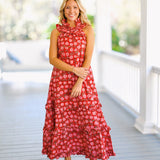Court Frill Neck Maxi Dress - Red
