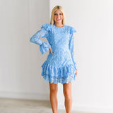 Kimmy Lace Ruffle Long Sleeve Mini Dress-Skyblue
