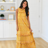 Penelope Frill Neck Maxi Dress - Yellow BlockPrint