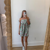 Azalea Strapless Mini Dress - Green Pinstripe Floral