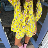 Leah Tie Front and Shorts Set - Yellow/Pink