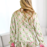 Julie Satin Pajama Set - Ivory/Lt Green/Pink