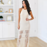 Saylor Fringe Midi Dress - Cream